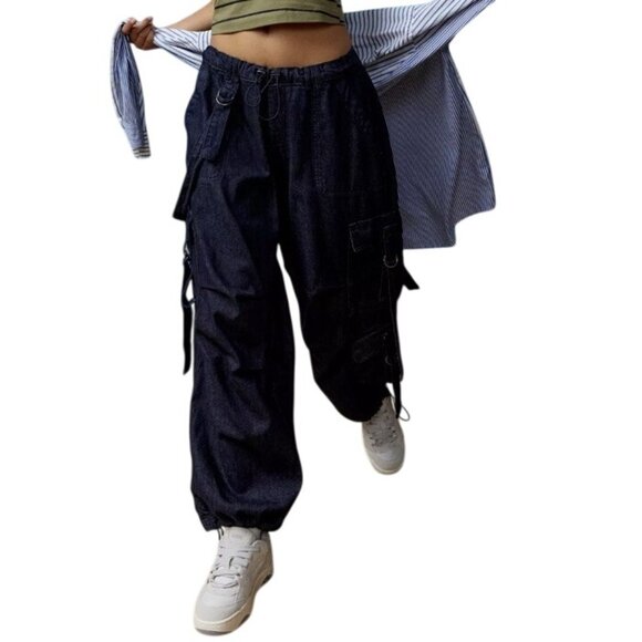BDG  Urban Outfitters Strappy Cargo Relaxed Baggy Tech Jeans Low Rise Small - Picture 9 of 16